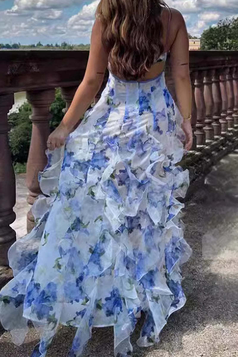 Sexy Ruffle Flounce U Neck Sling Dresses(5 Colors)