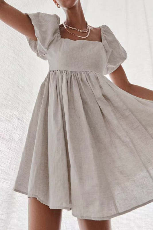 Casual Simplicity Solid Patchwork Square Collar Princess Short Sleeve Dress