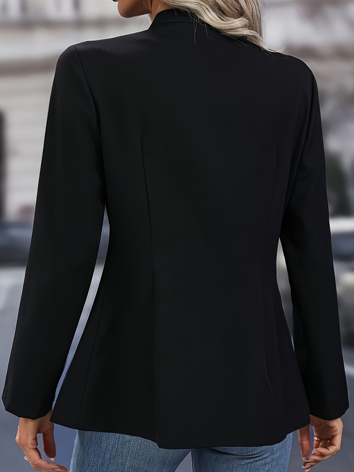 Women's Solid Color Button Front Blazer - Elegant Long Sleeve Office Workwear