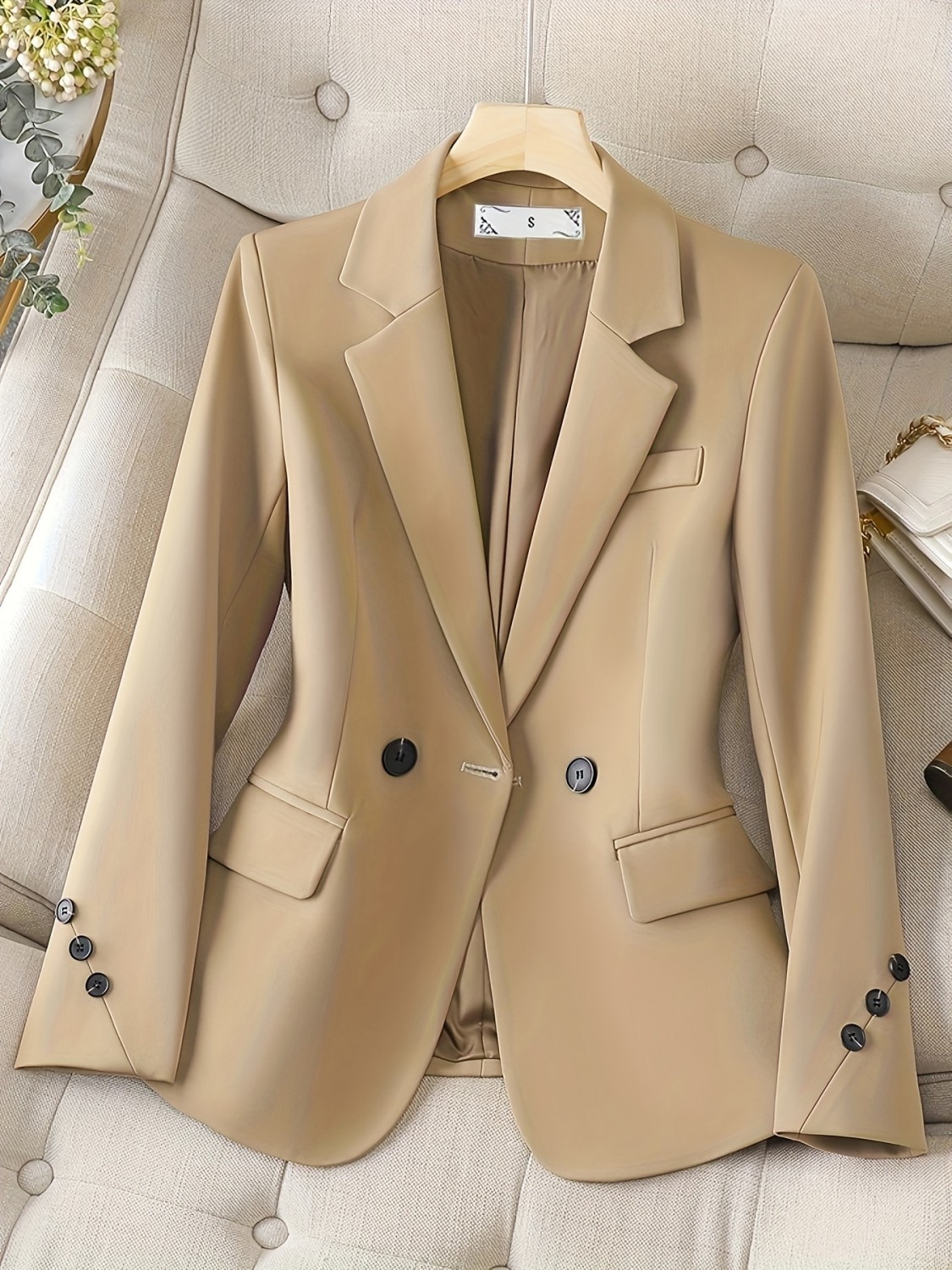 Classic Women's Formal Solid Blazer with Notched Lapel main image 1