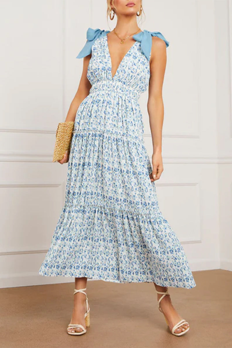 Sexy Vintage Striped Frenulum Contrast V Neck A Line Dresses