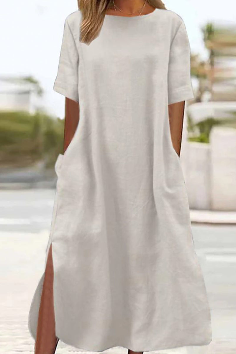 Casual Simplicity Solid Pocket Slit O Neck Sleeveless Two Pieces