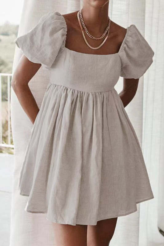 Casual Simplicity Solid Patchwork Square Collar Princess Short Sleeve Dress