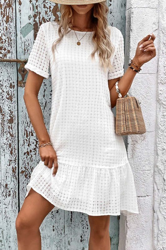 Casual Simplicity Solid Hollowed Out O Neck A Line Short Sleeve Dress