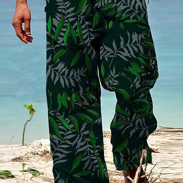 Men's Drawstring Wide Leg Beach Pants - Trendy Pattern, Casual Baggy Fit, Yoga Trousers - Streetwear Hiphop Style