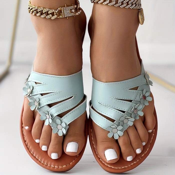 Women's Floral Decor Thong Sandals - Non-slip Soft Sole Lightweight Slides
