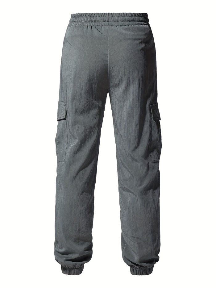 Men's Solid Footed Loose Cargo Pants With Drawstring, Non Stretch Long Pants For Men's Outdoor Casual Activities