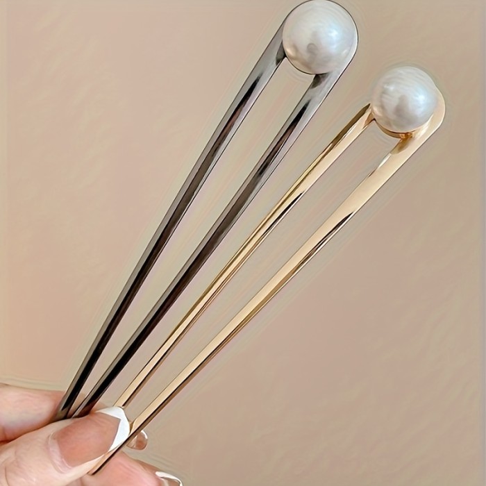 1pc New Chinese Style Faux Pearl U-Shaped Hairpin for Girls - Elegant Hair Accessory