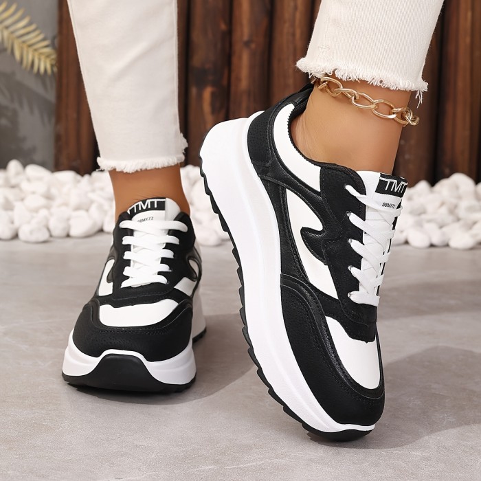 Women's Colorblock Casual Sneakers, Lace Up Platform Soft Sole Waking Shoes, Low-top Running Sporty Trainers