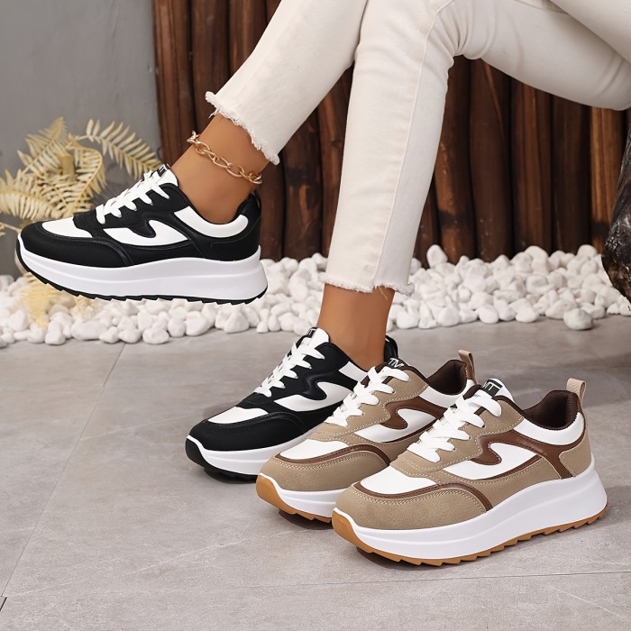 Women's Colorblock Casual Sneakers, Lace Up Platform Soft Sole Waking Shoes, Low-top Running Sporty Trainers