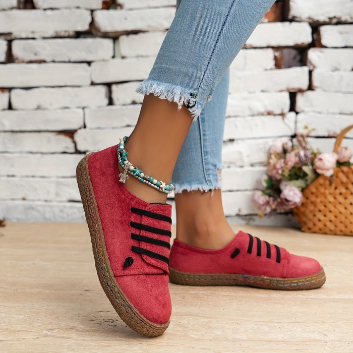 Women's Retro Flat Shoes - Comfortable Solid Color Low Top Trainers