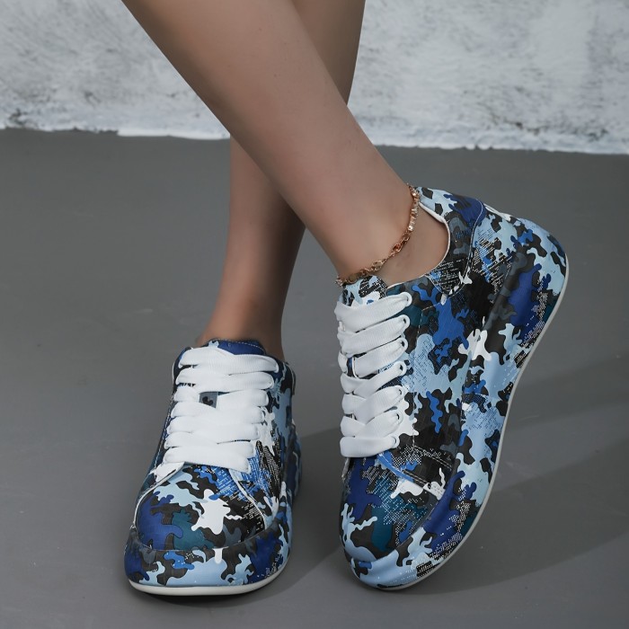 Women's Camouflage Graffiti Shoes, Low-Top Thick Sole Casual Sneakers, Sports Increased Height Trainers