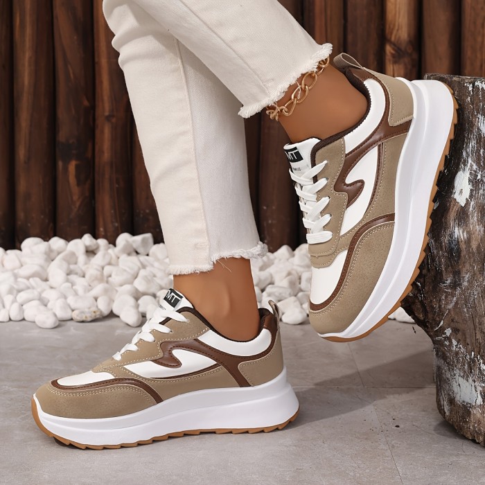 Women's Colorblock Casual Sneakers, Lace Up Platform Soft Sole Waking Shoes, Low-top Running Sporty Trainers