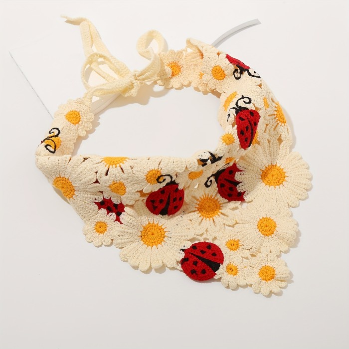 1pc Ladybug Crochet Headband - Pastoral Style Hair Scarf for Women - Handmade Knitting Triangle Hair Band - Cute Hair Accessories