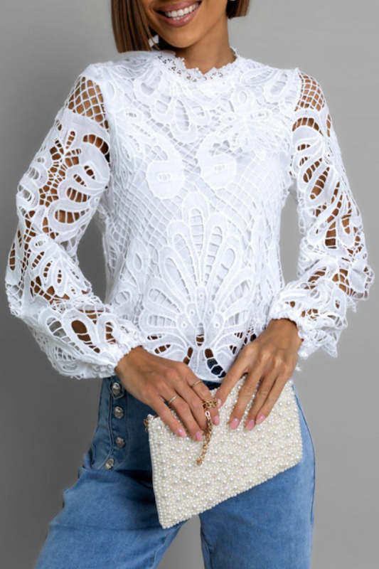 Sexy Solid Lace Hollowed Out Half A Turtleneck Tops
