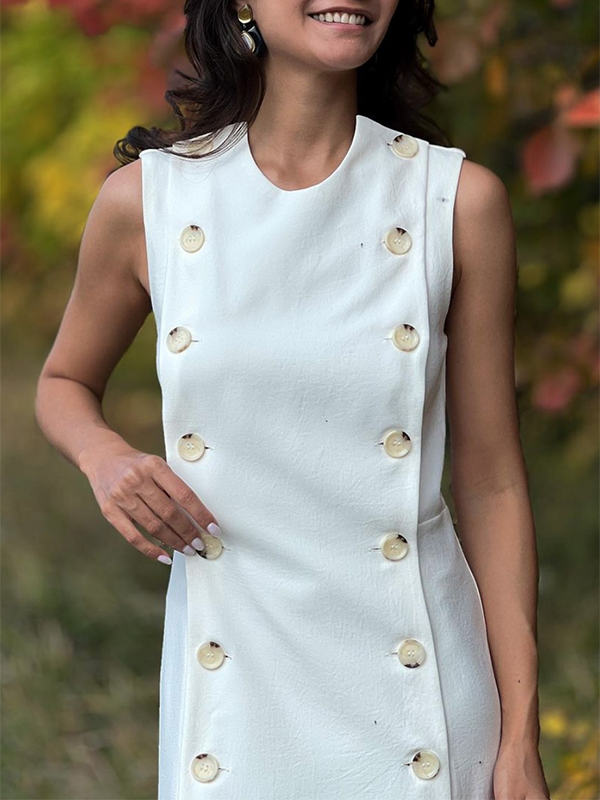 Column Sleeveless Solid Color Split-Joint Split-Side Round-Neck Maxi Dresses