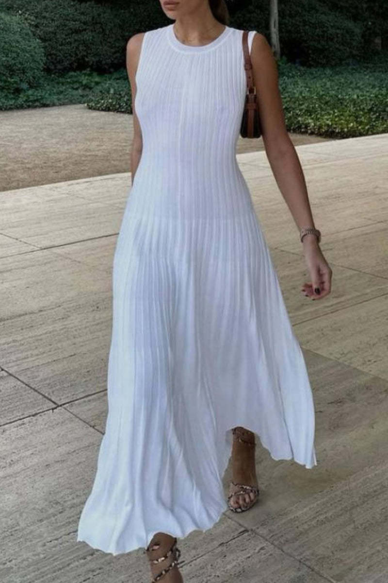 Elegant Solid Frenulum Halter Sleeveless Dress Dresses main image 0