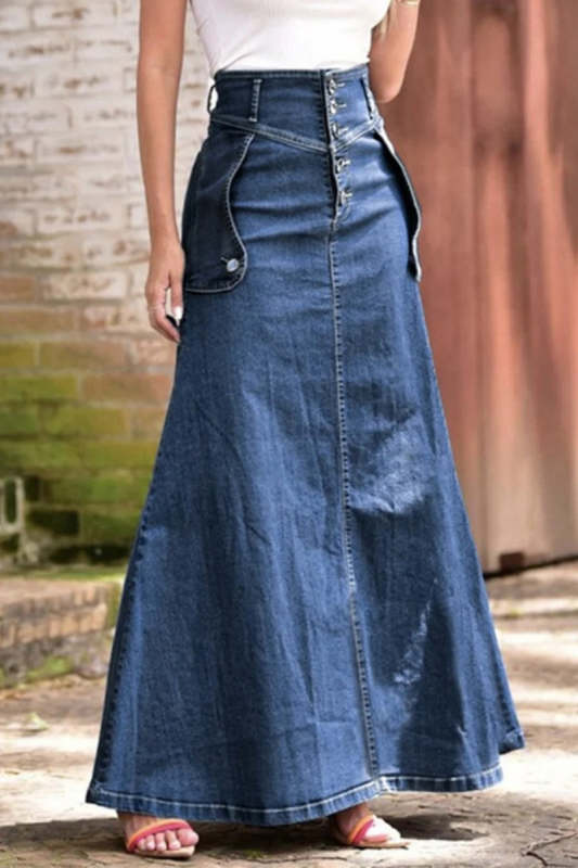 Casual Solid Patchwork Buckle High Waist Skinny Denim Skirts