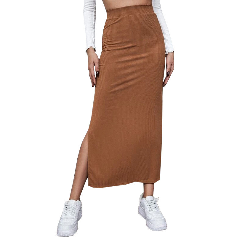 Solid Ruched Side Split Skirt, Casual Stretchy Every Day Skirt, Women's Clothing