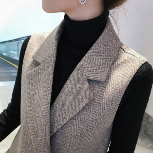 Double Breasted Lapel Vest, Elegant Sleeveless Blazer For Office & Work, Women's Clothing