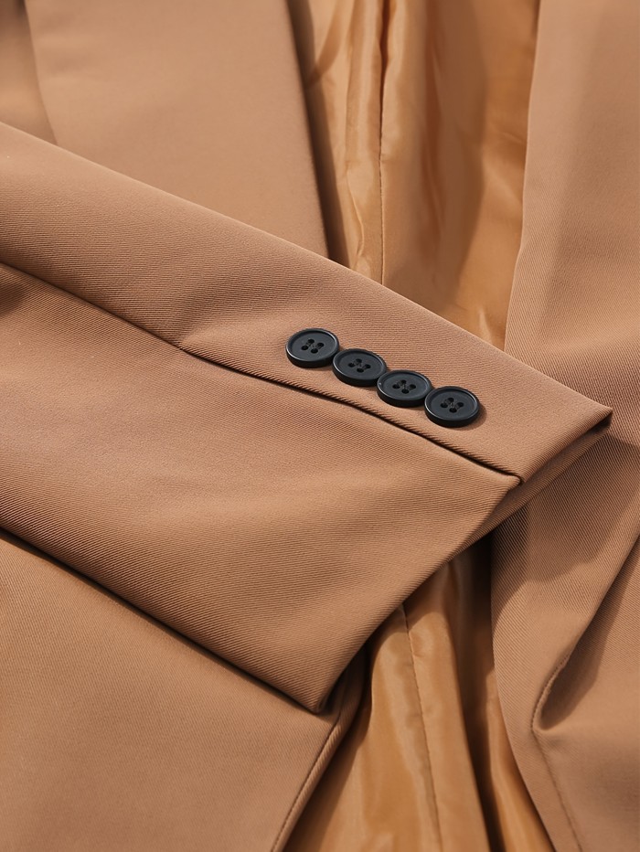 Solid Color Open Front Blazer, Elegant Lapel Neck Belt Long Sleeve Blazer For Spring & Fall, Women's Clothing