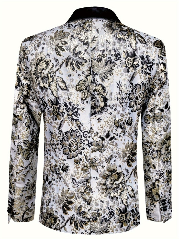 Men's Plus Size Flower Print Suit Jacket For Wedding Dinner Formal Occasion Dress Collocation, Elegant Gentleman Blazer