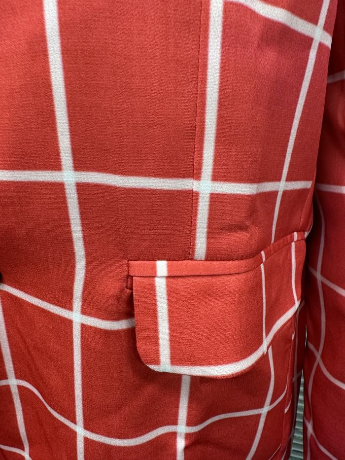 Men's Casual Windowpane Suit, Red & White Checkered Pattern Blazer, British Gentleman Grid Print Jacket, Lightweight Business Style