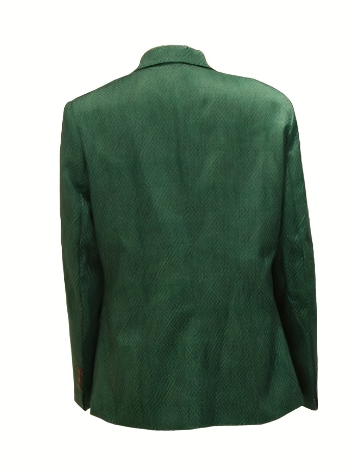 Lightweight Business Blazer, Men's Sophisticated Green Herringbone Pattern Jacket With Pocket Square – Tailored Fit Office Wear