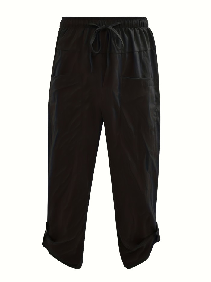 Men's Cotton & Linen Blend Drawstring Harem Pants, Casual Comfy Yoga Beach Jogger Pants, Men's Clothing