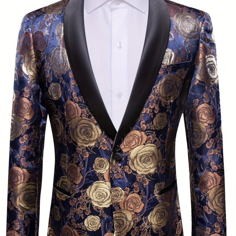 Men's Vintage Style Paisley Floral Blazer, One-Button Lapel Suit Jacket Tuxedo, Perfect For Weddings & Events
