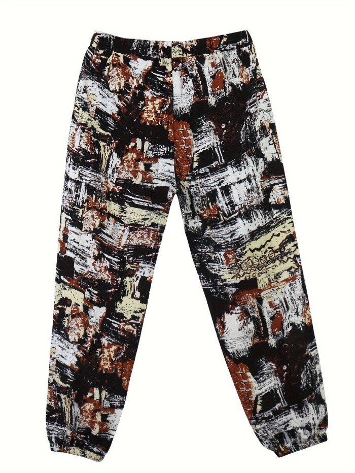 Creative Ethnic Pattern Print, Men's Drawstring With Pockets Sweatpants, Casual Cotton Blend Comfy Jogger Pants, Men's Clothing