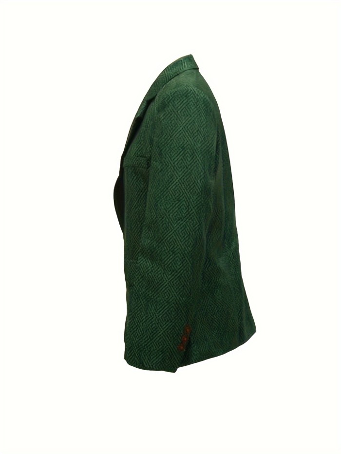 Lightweight Business Blazer, Men's Sophisticated Green Herringbone Pattern Jacket With Pocket Square – Tailored Fit Office Wear