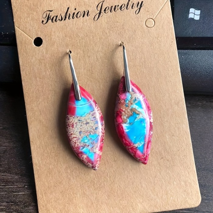 Bohemian Natural Imperial Stone Leaf Dangle Earrings For Women Jewelry Gift
