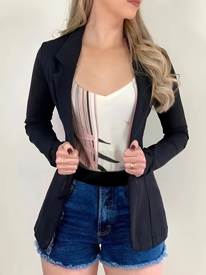 Solid Lapel Button Long Sleeve Blazer Jacket, Casual Loose Commuter Formal Outerwear, Women's Clothing