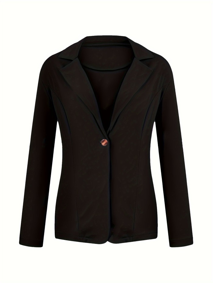 Solid Lapel Button Long Sleeve Blazer Jacket, Casual Loose Commuter Formal Outerwear, Women's Clothing