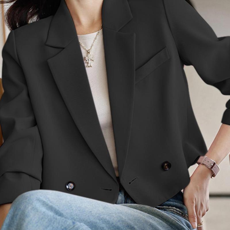 Plus Size Solid Open Front Blazer, Casual Lapel Long Sleeve Blazer For Spring, Women's Plus Size Clothing