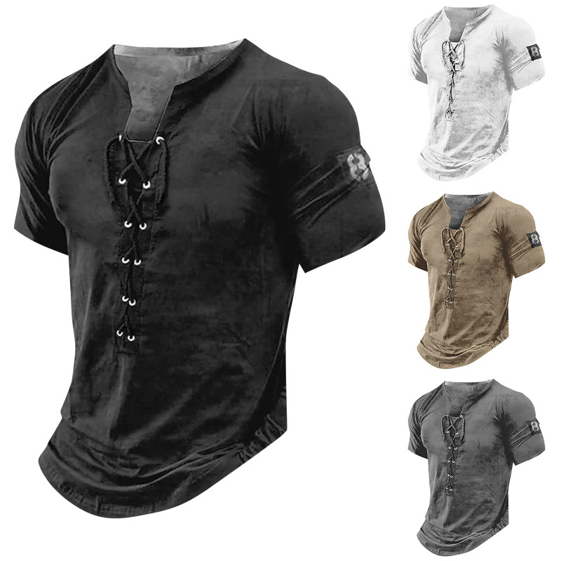Men's V-neck short-sleeved solid color casual tank top T-shirt