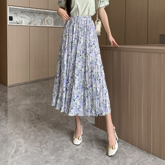 Ethnic Retro Floral Print Pleated Long Dress Spring Sexy Shirt Collar Buttons Women Party Dress Fall Long Sleeve Bohe Maxi Dress main image 0