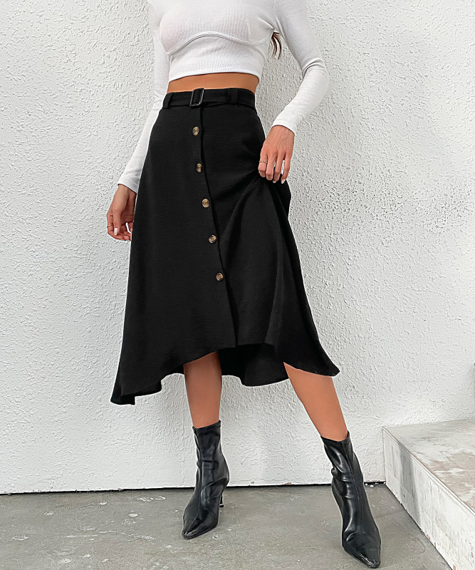 Women's Button Up Skirt Midi Skirts Casual High Elastic Waist Skirt