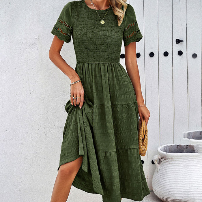 Women'S Fashionable Solid Color Pleated Sexy Elegant Party Casual Holiday Dresses
