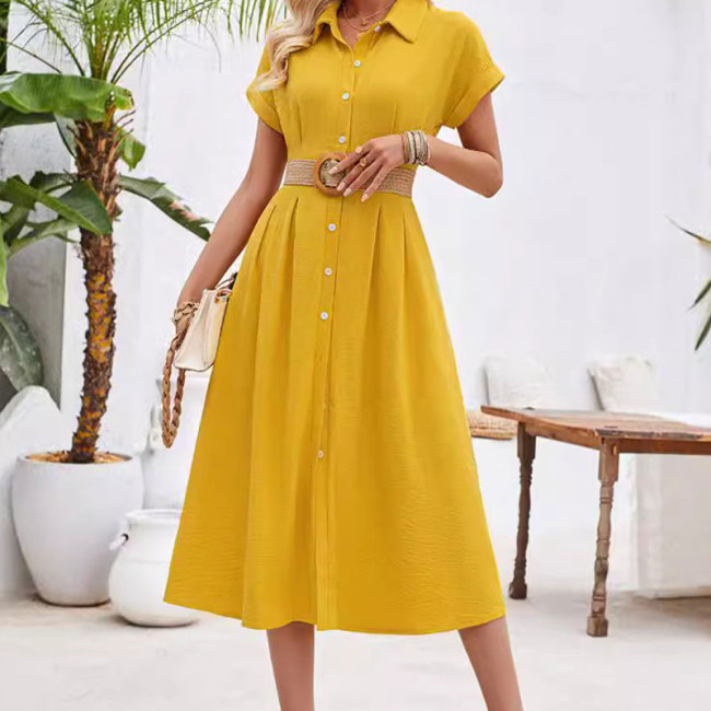 Elegant Slim Fit Flip Collar Button Fashion Sexy Party Casual Dresses