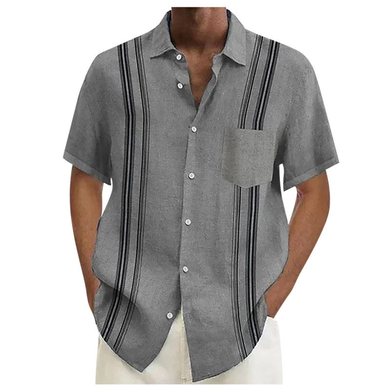 Cotton Linen Shirts For Men Casual Short Sleeved Blouses Solid Turn-Down Collar Formal Beach Shirts