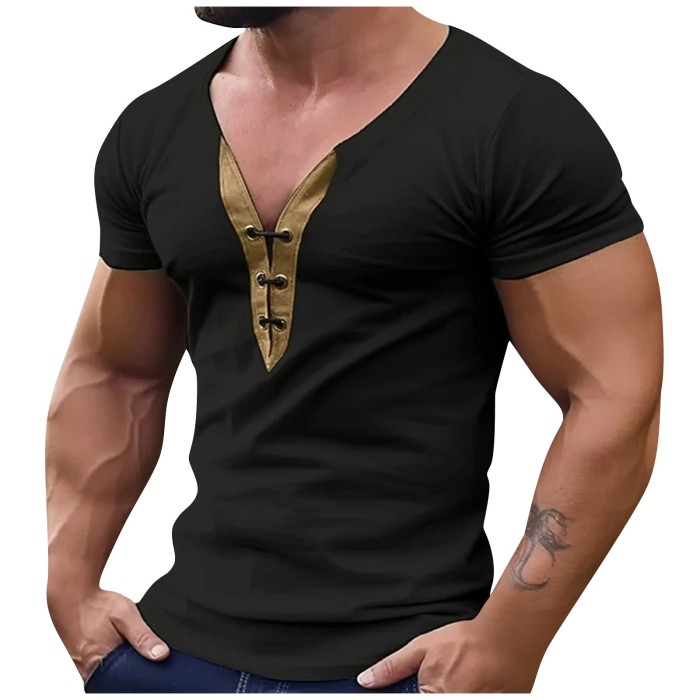 Men T-shirt Casual Soft Fitness V-Neck Short Sleeve Soild T Shirt