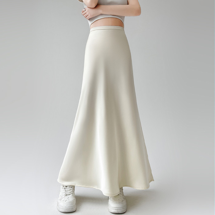 Acetate Satin Long Skirts Elegant High Waist Wrap Hip Mermaid Fashion Maxi Skirts