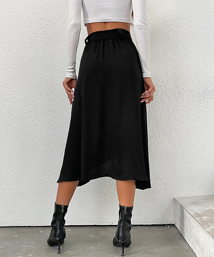 Women's Button Up Skirt Midi Skirts Casual High Elastic Waist Skirt