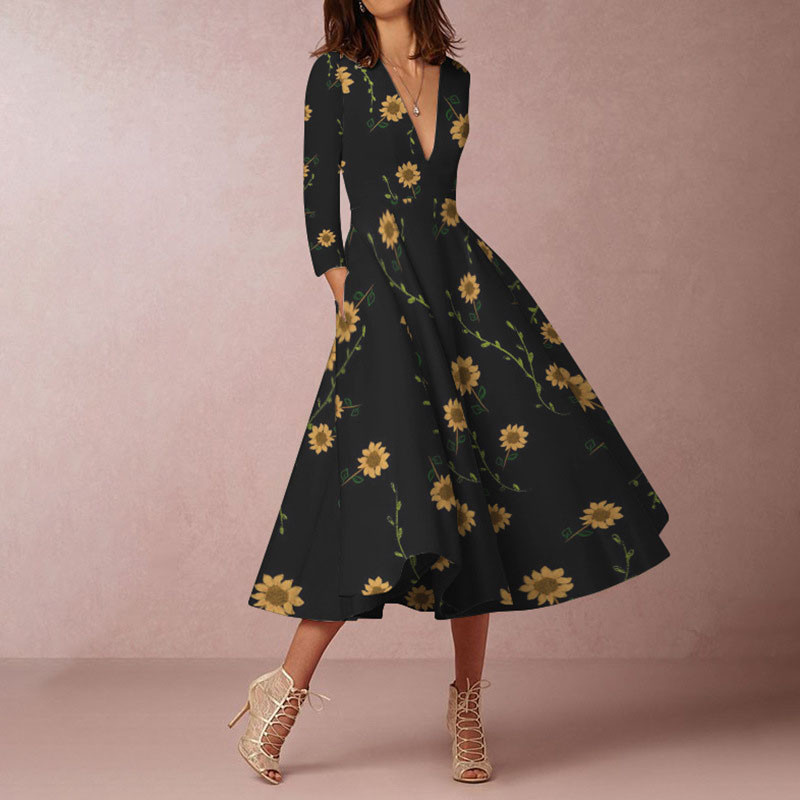 Vintage Elegant Lace Spliced Banquet Dress Leisure O-neck Long Sleeve Big Hem Dress Lady Color Blocked Pleated High Waist Dress