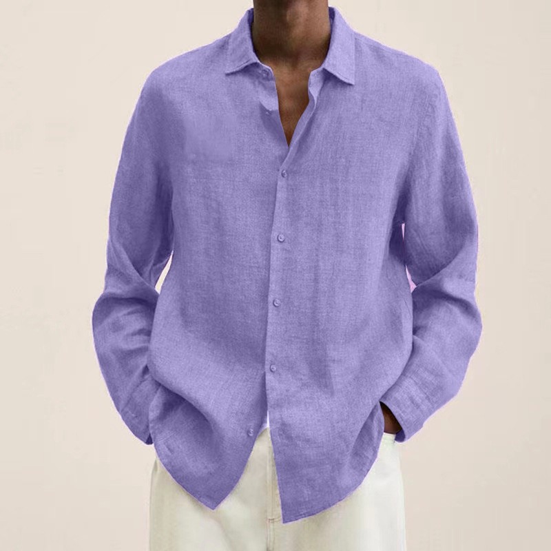Men's Shirts Casual Cotton Linen Solid Color Long Sleeve Blouses