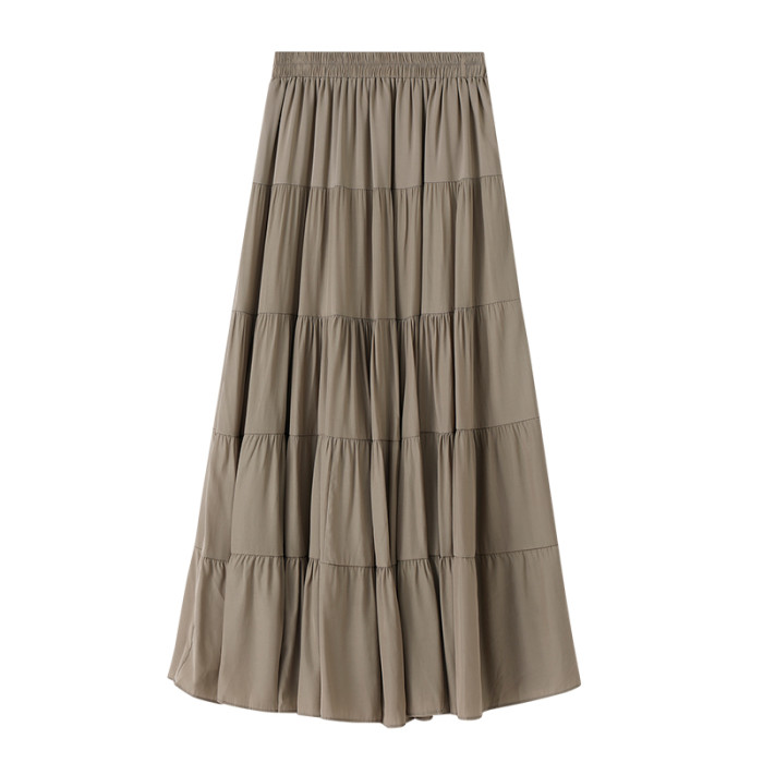 Fashion Elastic High Waist A-line Long Skirts Ladies Holiday Style Casual Loose Skirt