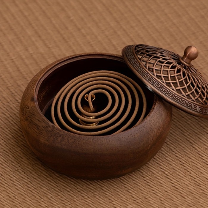 1pc South American Walnut Wood Vintage Solid Wood Round Incense Burner, High-end Atmosphere Household Indoor Aromatherapy Burner, Subdued Sandalwood Aromatherapy Incense Burner Tea Table Ornament, Creative Personality Birthday Gift