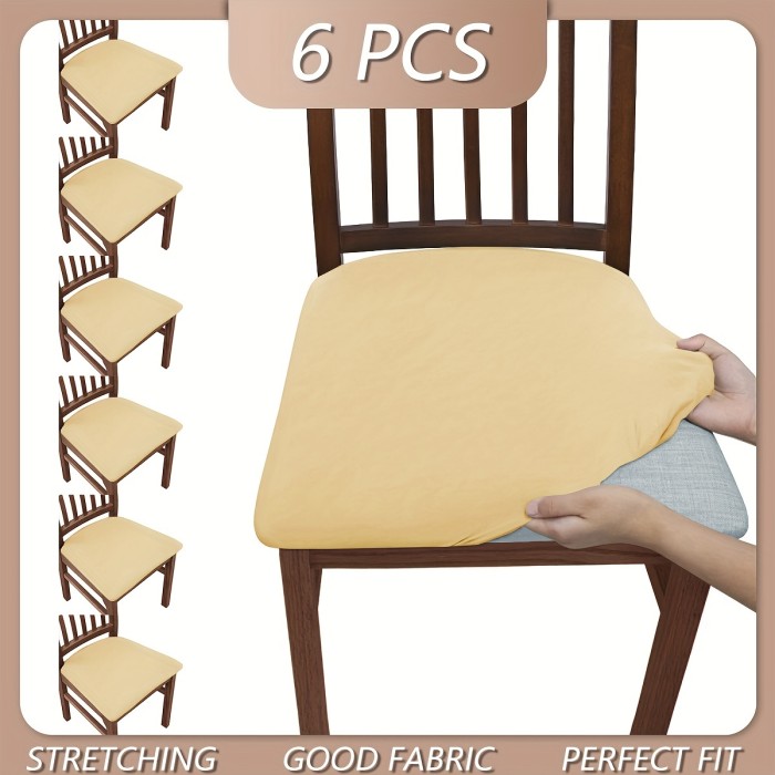 4pcs\u002F6pcs Solid Color Brushed High Elastic Chair Cover, Simple Soft And Comfortable Chair Seat Cover, Dust-proof And Dirt-resistant Chair Slipcover, Suitable For Dining Chair Office Home Decor
